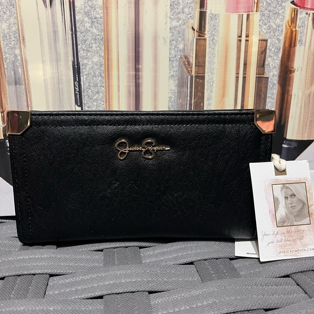 Jessica Simpson Black Wallet with Gold Accents